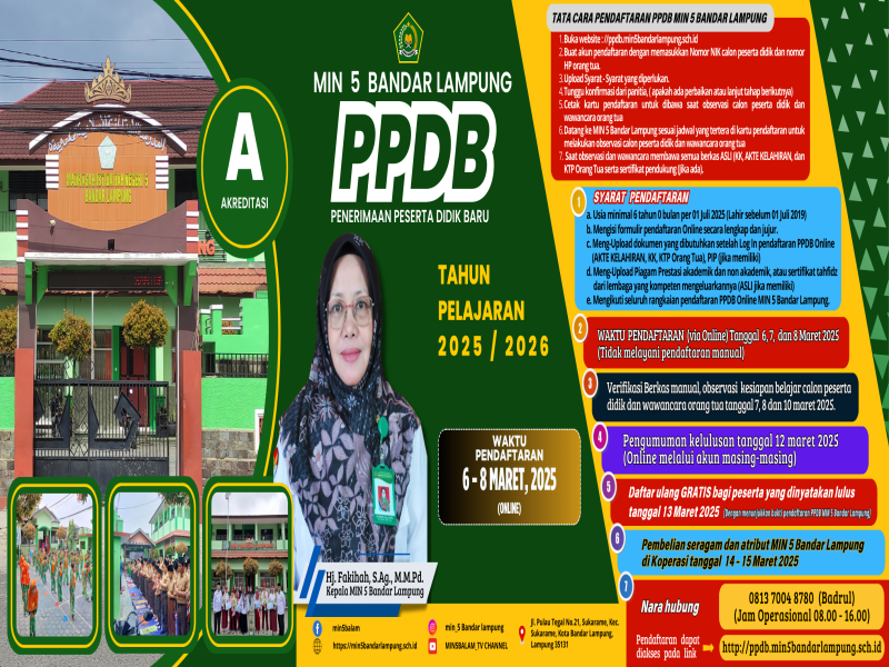 PENGUMUMAN PPDB MIN 5 BANDAR LAMPUNG TAHUN PELAJARAN 2025/2026